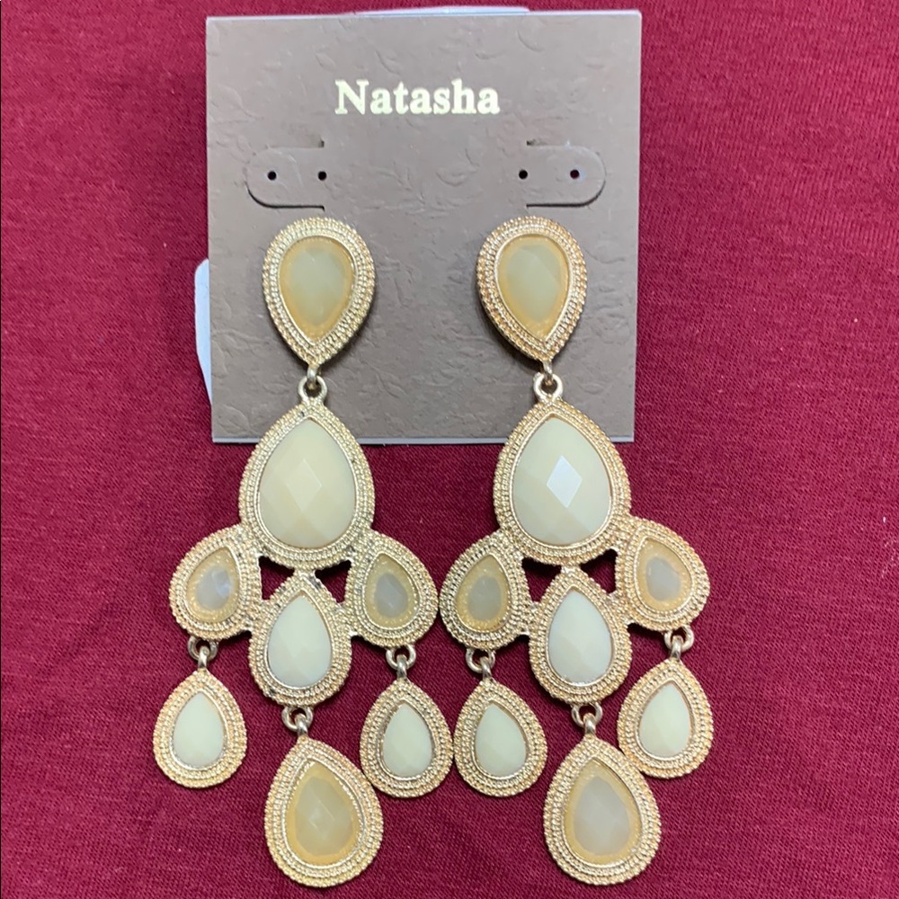 Natasha Couture Gold Teardrop Chandelier Earrings